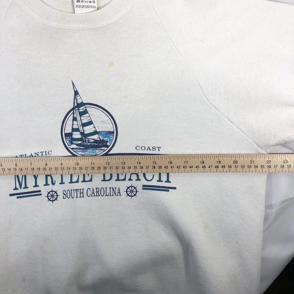 VTG Myrtle Beach South Carolina Sweatshirt Mens XL White Sailboat 90s Discolored - Picture 11 of 12